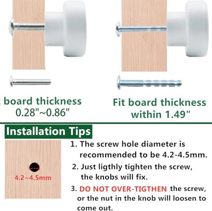 2Pcs Wooden Cabinet Knobs, Wood Dresser Knobs Cylindrical Kitchen Cabinet Knob Modern Small Round Knob for Furniture Dresser Cupboard Drawer Closet Door (White) - color: White-Cylinder