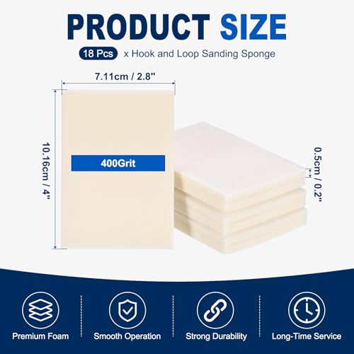 18Pcs 400Grit Sanding Sponges, 4x2.8In Hook & Loop White - size: 400 Grit