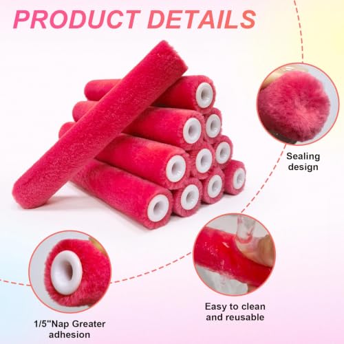 6 Inch Mohair Paint Roller Covers, 10 Pcs Mini Roller Brushes - size: 6",10 pieces,Red