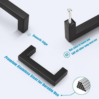 KNOBWELL 20 Pack| 3 inch Black Kitchen Cabinet Handles, Stainless Steel Cabinet Pulls 76mm, Matte Black Cabinet Handles for Dresser Drawer Cupboard Closet Nightstand - color: Matte Black, size: Hole Center:3 inch(76mm)