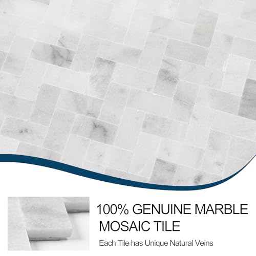 5-Sheet Genuine Marble Peel and Stick Backsplash — 11.7x11 3D Herringbone Real Stone Tiles, Waterproof & Heat-Resistant Self-Adhesive Panels for Kitchen, Fireplace & Vanity Decor (4.5 Sq. Ft.)