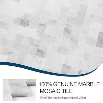 5-Sheet Genuine Marble Peel and Stick Backsplash — 11.7x11 3D Herringbone Real Stone Tiles, Waterproof & Heat-Resistant Self-Adhesive Panels for Kitchen, Fireplace & Vanity Decor (4.5 Sq. Ft.)