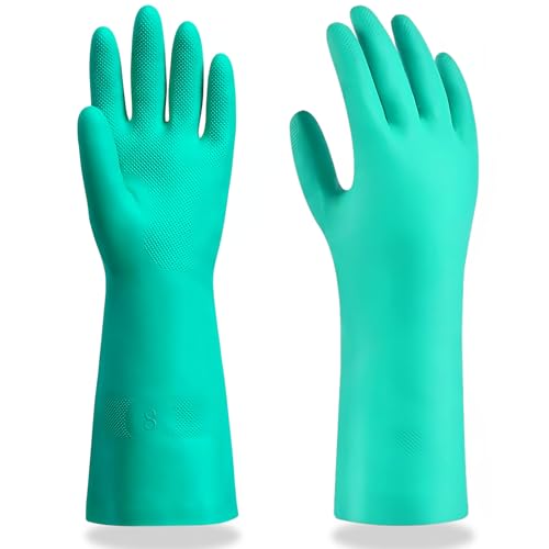 15 Mil Chemical Resistant Nitrile Gloves, Latex free Durable Cleaning Gloves, Resist Acid, Alkali, Solvent and Oil - color: 1 Pair-green, size: Medium