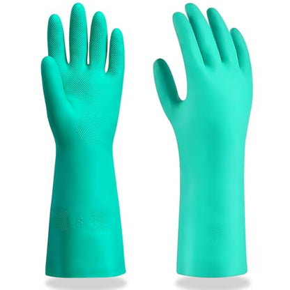 15 Mil Chemical Resistant Nitrile Gloves, Latex free Durable Cleaning Gloves, Resist Acid, Alkali, Solvent and Oil - color: 1 Pair-green, size: Medium