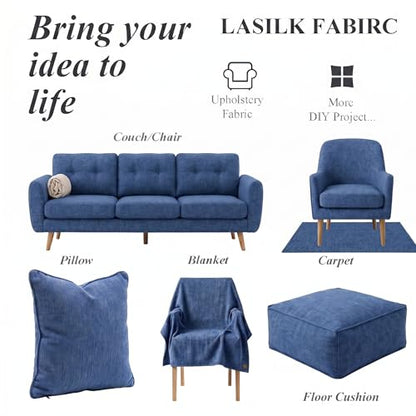 LaSilk- Premium Upholstery Fabric by the Yard, 57" Wide Thicken Faux Linen Fabric for Couch, Sofa, Chair, Pillow Cover (Navy Blue, 3 Yard) - color: Navy Blue, size: 3 yard