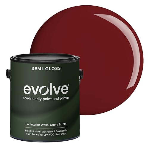 Evolve Interior Paint & Primer, Four Sheens, 1-Gallon & 5-Gallon, Designer Curated Color Palette – One-Coat Coverage, Excellent Hide, Low VOC, Low Odor, Washable Paint for Walls, Ceilings & Trim - Semi-Gloss Sheen (Burgundy, 1-Gallon (128 fl. Oz.)) - colo