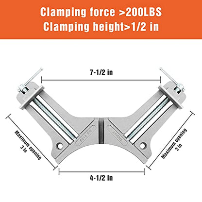 PONY 2-Pack 90 Degree Corner Clamps, 3" Max Opening, 200 lbs Clamping Force