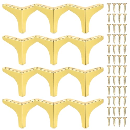 12 Pieces Metal Furniture Legs Modern Style Triangle Dresser Legs Sofa Feet DIY Replacement Legs for Chairs Table Cabinet Cupboard Sofa Couch Ottoman (Gold, 4 Inch) - color: Gold