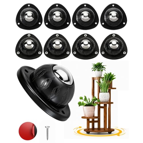 8 Pack Self Adhesive Caster Wheels - Low Profile Anti-Rust Stainless Steel Rollers for Small Furniture, Kitchen Appliances, Storage Bins & PC Case - Heavy Duty 20LBS Capacity Per Wheel (1-Ball, Black) - color: Black-1 Stainless Steel Ball, size: M-8 PCS