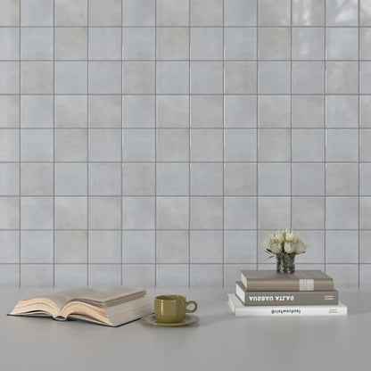CHIHUT 6 Sheets 12"x12" Glossy Grey Concrete Checkered Peel and Stick Backsplash Tiles Waterproof Heat Resistant Self Adhesive Vinyl Wall Tiles for Kitchen Bathroom Laundry Room Renter Friendly Tiles - color: Gray, size: 6 Tiles