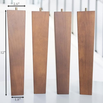 Airy Abode Premium Walnut Square Furniture Legs (Full Install Kit) - Pick Your Size and Color - color: Brown, size: 12 Inches