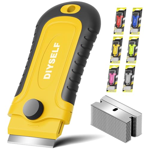 DIYSELF Razor Scraper Tool with 15 Extra Blades for Kitchen, Paint Scraper - color: Yellow, size: 1 Pack