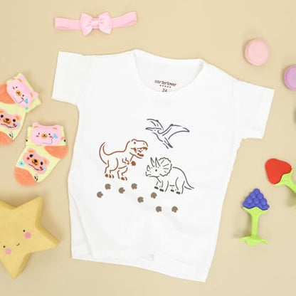 FINGERINSPIRE 8PCS Cute Dinosaur Painting Stencil with Paint Brush 4.7x9.4inch Dinosaur Silhouette Drawing Template Egg Paw Print Plant Volcano Stencil Animal Theme Template for Floor Decoration - style: Cute Dinosaur