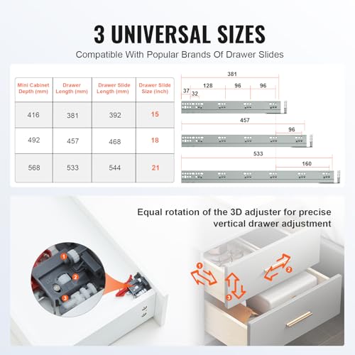 VEVOR Bottom Mount Drawer Slides 10 Pairs 21 Inch, Heavy Duty Ball Bearing Soft Close Full Extension Steel Tracks, Noiseless Guide Glides for Cabinet Kitchen Drawers with Locking, 100 Lbs Capacity - size: 21inch, style: 10 Pairs
