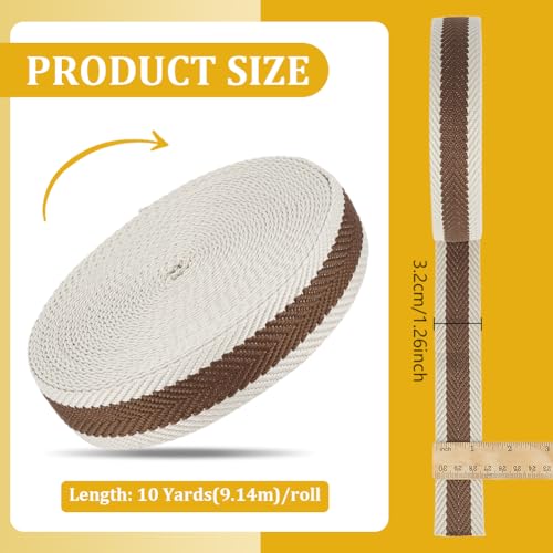 BENECREAT 10 Yards Polyester Cotton Striped Webbing, Fabric Webbing Trim Herringbone Sewing Ribbon for Crafts Bag Handles - color: Saddle Brown
