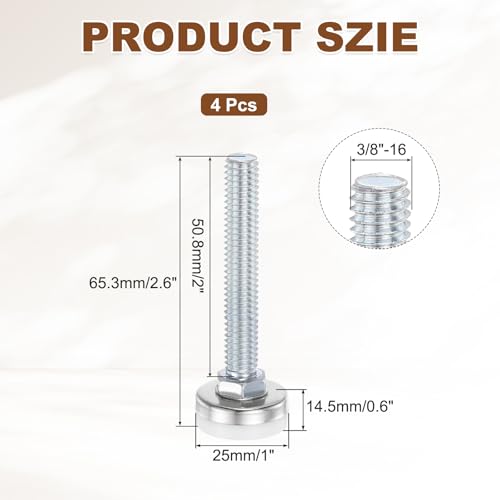 uxcell 4Pcs Furniture Leveling Feet, 3/8"-16x2 x1 Adjustable Metal - size: 3/8"-16 x 2" x 1"