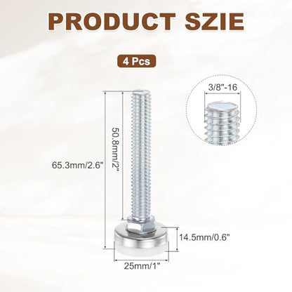 uxcell 4Pcs Furniture Leveling Feet, 3/8"-16x2 x1 Adjustable Metal - size: 3/8"-16 x 2" x 1"