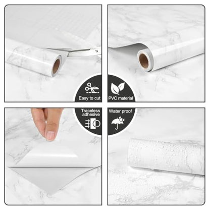 CAX Peel and Stick Wallpaper White Marble Contact Paper for Countertop - color: White and Gery, size: 15.7" x 275"