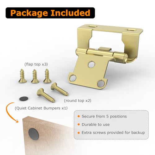Chibery 20 Pack | 1/2 inch Overlay Semi Partial Wrap Around Cabinet Hinges, Self Closing Face Frame Variable Decorative Replacement, Kitchen Hardware, with Screw & Quiet Bumper (Brass Gold) - color: Gold