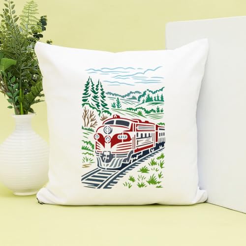 FINGERINSPIRE Train Mountain Forest Stencil 8.3x11.7inch with a Brush Steam Engine Train Stencils Rails Mountain Forest Drawing Template for DIY Painting on Walls Wood Canvas Home Decoration - style: Train Mountain Forest