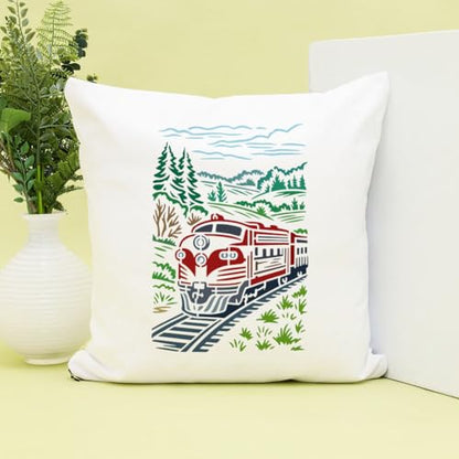 FINGERINSPIRE Train Mountain Forest Stencil 8.3x11.7inch with a Brush Steam Engine Train Stencils Rails Mountain Forest Drawing Template for DIY Painting on Walls Wood Canvas Home Decoration - style: Train Mountain Forest