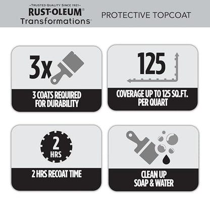 Rust-Oleum Transformations Protective Topcoat | Scratch & Stain Resistant Finish | Crystal Clear & Odorless | Ideal for Cabinets & Trim | Semi-Gloss | Quart