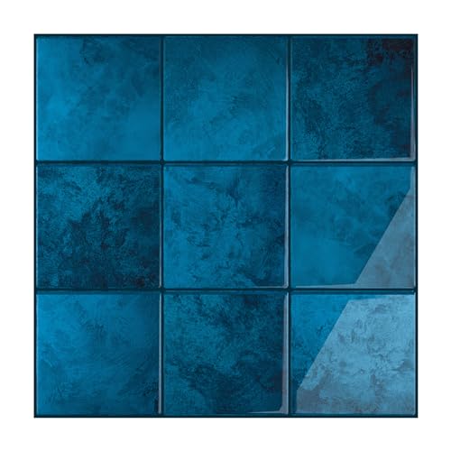 VEELIKE Deep Blue Square Peel and Stick Tile Backsplash 12''x12'' 6 Sheet Peel and Stick Backsplash for Kitchen Bathroom Waterproof Self Adhesive Blue Back Splash Tile Stickers for Kitchen Shower Wall - color: Deep Blue, size: Box of 6 Tiles