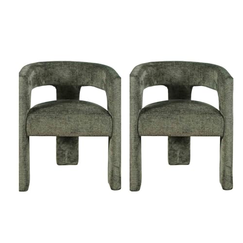 Jofran Gwen Jacquard Upholstered Accent Chair, Modern Luxury Plush Sculptural Armchair for Dining Room or Living Room, Chairs Living Room, Forest, Set of 2 - color: Forest, size: Set of 2