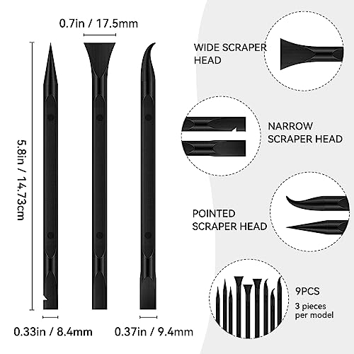 9 Pieces Plastic Scraper Tool for Tight Spaces, Non-Scratch Kitchen Scraper Cleaning Pen, Perfect for Remove Stickers, Labels, Oil Stains, Food, Dirt (Black)