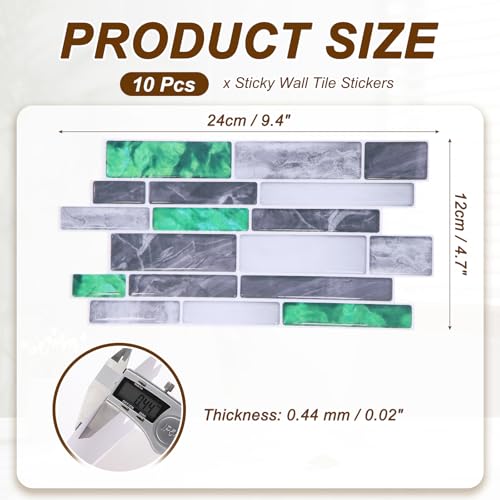 HARFINGTON 10Pcs Peel and Stick Backsplash Tiles 9.4" x 4.7" Mable Texture Self-Adhesive Tile Stickers Wallpaper Wall for Kitchen Bathroom Bedroom, Dark Green Gray - color: Dark Green Gray