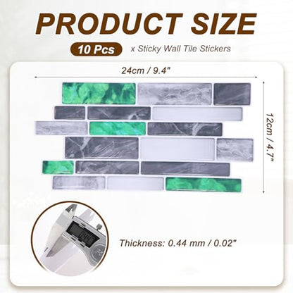 HARFINGTON 10Pcs Peel and Stick Backsplash Tiles 9.4" x 4.7" Mable Texture Self-Adhesive Tile Stickers Wallpaper Wall for Kitchen Bathroom Bedroom, Dark Green Gray - color: Dark Green Gray
