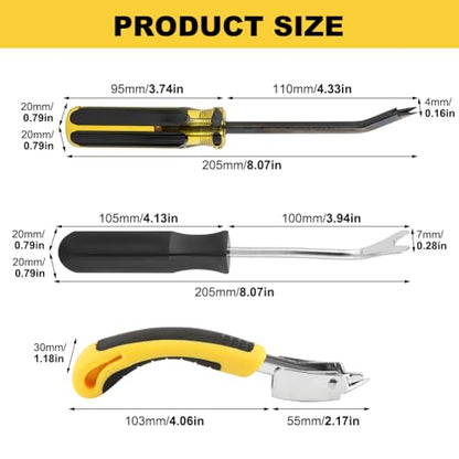 3-Piece Heavy Duty Staple Remover Tool Set, Tack Puller and Nail Puller for Removing Staples from Furniture, Flooring, Carpet, Wood Cases, Cartons and Picture Frames, Black & Yellow