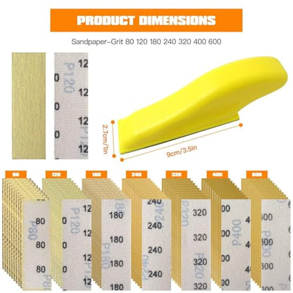 New Micro Detail Sander Kit, 80/120/ 180/240/ 320/400/ 600 Grit Sand Paper Assortment Wet Dry Hook & Loop Sandpaper for Painting Prep, Arts, Zips, Glass and Crafts