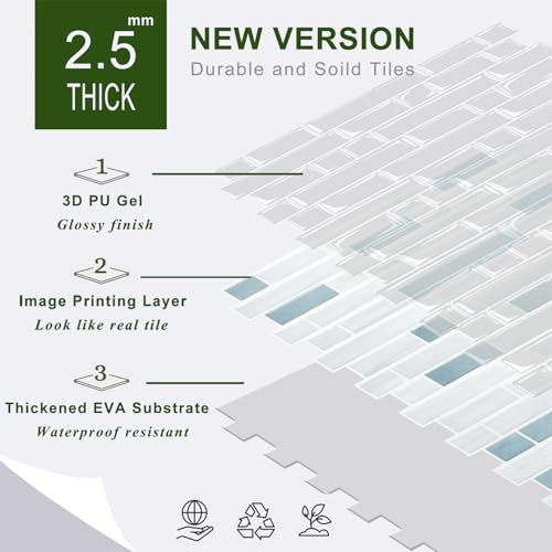 STICKGOO Thicker Peel and Stick Backsplash Tile for Kitchen and Bathroom - color: Blue,White