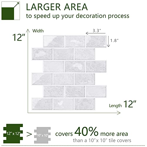 STICKGOO Subway Tile Peel and Stick Backsplash, Thicker Design 12" x 12" Stick on Backsplash Tiles for Kitchen, Bathroom, Wall Tile (10 Sheets, Cinderella Grey) - color: Cinderella Grey