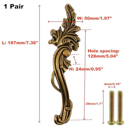 Gold Vintage Dresser Handles, 5.04 Inch Spacing, 2Pcs - size: 128 mm/5.04"
