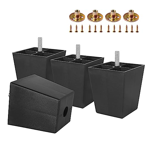 4pcs Plastic Square Legs 3" with Plate Nuts, M8-1.25 Thread - size: 3 Inch, M8-1.25 Metric Bolts