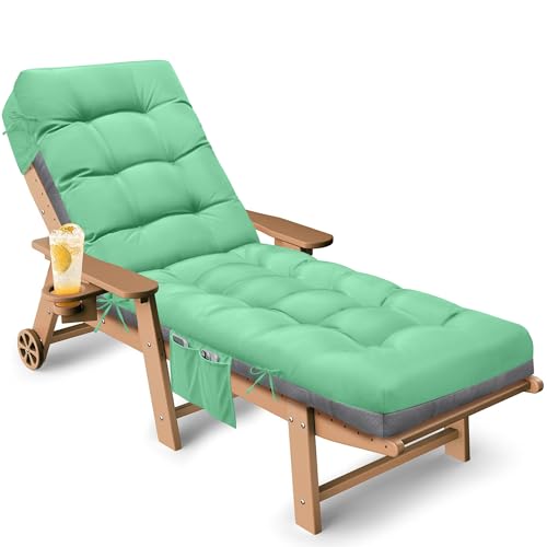 Outdoor Lounge Chair Cushion, Waterproof Replacement Chaise Lounge Cushions for Outdoor Furniture Thickened 71 x 22 x 4.7 Inches Non-Slip Patio Pool Lounge Chair Cushions with Ties (Cyan) - color: Cyan