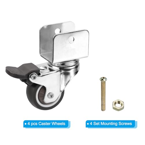 PATIKIL 1.5" Swivel Caster Wheels with 1" U Bracket, 4 Pack Mute Moving Swivel Wheel Replacement with Brake Total Load 132lbs for Cabinet Furniture Table - size: 1.5"