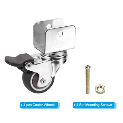 PATIKIL 1.5" Swivel Caster Wheels with 1" U Bracket, 4 Pack Mute Moving Swivel Wheel Replacement with Brake Total Load 132lbs for Cabinet Furniture Table - size: 1.5"