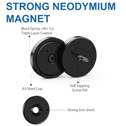 LOVIMAG Strong Magnets Heavy Duty Screw On Neodymium 65LBS Magnet 12 Pack - color: Black, size: 0.98in