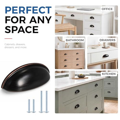 HOMOTEK 10 Pack 3 Inch Hole Centers Oil Rubbed Bronze Drawer Bin Cup Pulls Dresser Pulls for Cabinets,Furniture Handles,Kitchen Cabinet Hardware - color: Oil Rubbed Bronze, size: 10 Pack