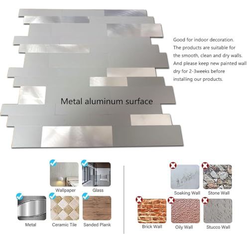 weimeisc10 Pcs Peel and Stick Backsplash Tiles,Grey+Frosted Silver - color: Grey+Frosted Silver
