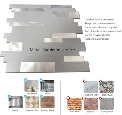 weimeisc10 Pcs Peel and Stick Backsplash Tiles,Grey+Frosted Silver - color: Grey+Frosted Silver