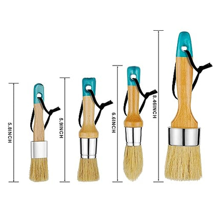 MAXMAN Chalk Paint Brush Set 4Pcs, Wax & Stencil Brushes, Natural Bristles - size: 2PCS-Large + 2PCS-Small