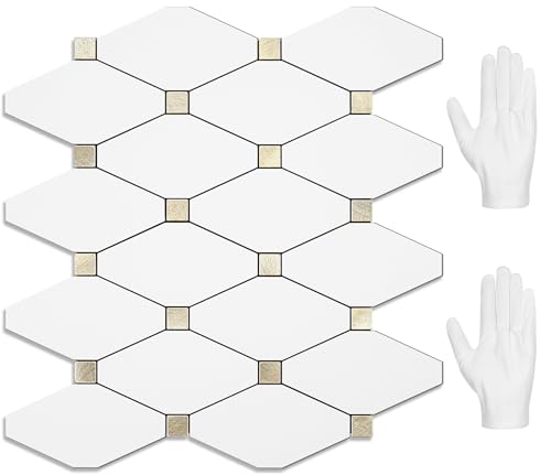 STICKGOO 10 Sheets Peel and Stick Backsplash, Pure White - color: Pure White Mixed Metal