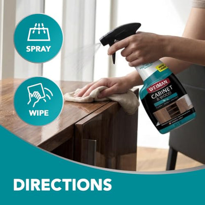 Weiman Cabinet and Wood Cleaner, Shine, Clean and Protect Spray - For Wood Cabinets, Furniture, Tables, Baseboards, Trim and more, 16 oz, 2 PACK with MicroFiber Towel - size: 16 Ounce (Pack of 2)