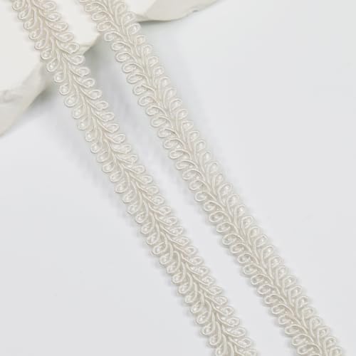 10Yards 12mm/0.47inch Wide Fabric Decorative Lace Webbing for All Kinds of Sewn Garments, Curtains, Sewing and DIY Crafts Lamps Furniture Decoration (Pearl White) - color: Pearl White-12mm, size: 12mm