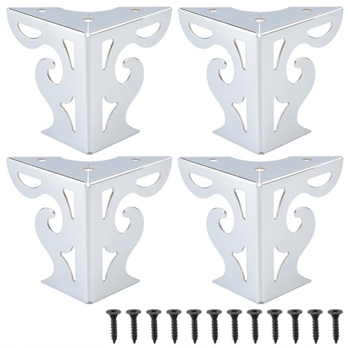 CRASPIRE 4Pcs 3.15 Inch Hollow Out Furniture Legs Silver Artistic Metal Sofa Cabinet Legs Table Dresser Feet Triangle Couch Shelf Repair Restoration Replacement for Bookcase Wardrobe Bed - color: 4 Sets Sliver