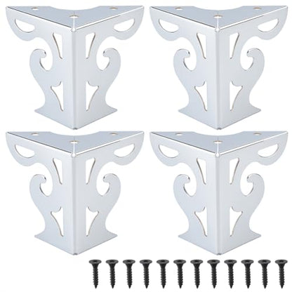 CRASPIRE 4Pcs 3.15 Inch Hollow Out Furniture Legs Silver Artistic Metal Sofa Cabinet Legs Table Dresser Feet Triangle Couch Shelf Repair Restoration Replacement for Bookcase Wardrobe Bed - color: 4 Sets Sliver